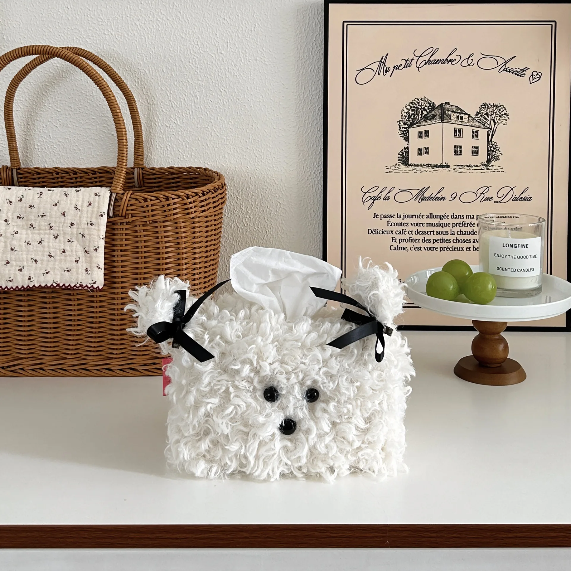 Cajas de servilletas con forma de perro de dibujos animados de estilo nórdico, bolsa de edición de Color sólido, servilletero de hilo, bolsa de pañuelos, servilletas de almacenamiento
