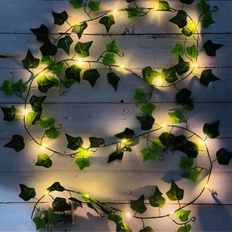 200 cm 20 LED Foglia verde Piante finte String Light Alimentato a batteria Impermeabile Fata String Light per Wall House Decorazioni natalizie