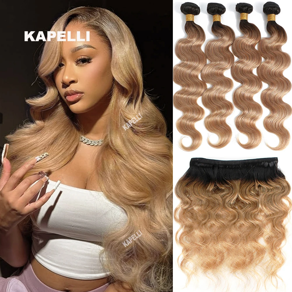 Rubio degradado onda del cuerpo 3 4 mechones de color brasileño Remy 100% cabello humano sin procesar ondulado doble dibujado mechones extensiones de tejido