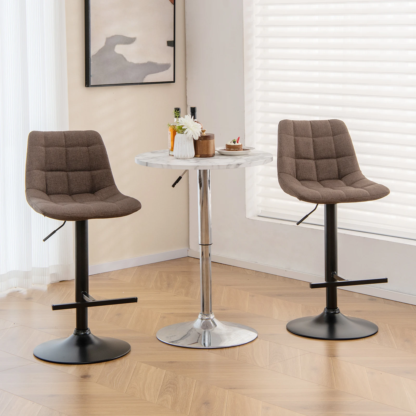 GOFLAME Height Adjustable Bar Stools Set of 2 360°Swivel Upholstered Bar Chairs