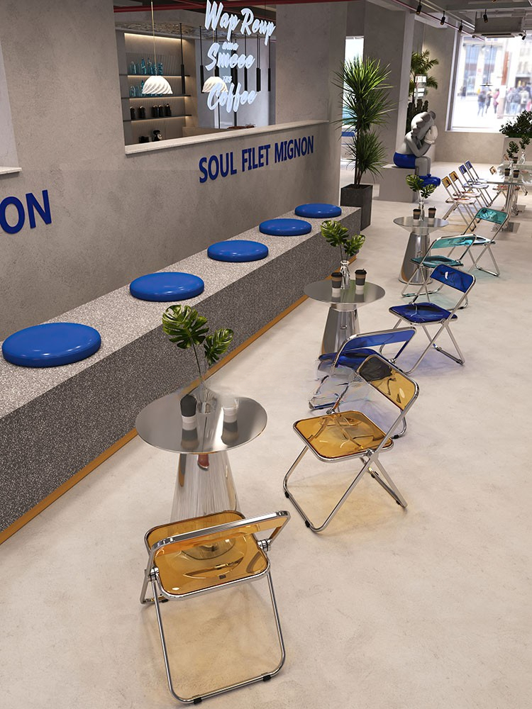 Combinación de mesa y silla de acero inoxidable, cafetería de estilo Industrial, tienda de té con leche, famosa en internet