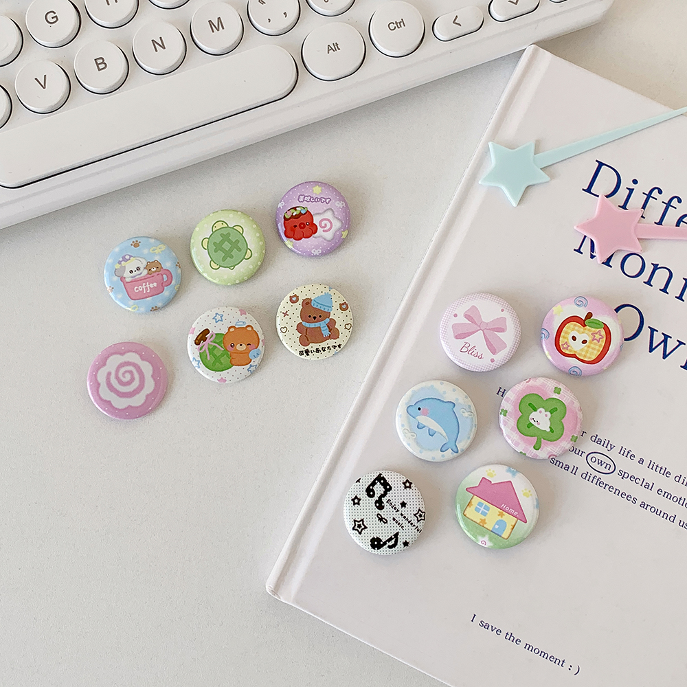 6pcs/Set Ins Style Four-Leaf Clover 25mm Mini Small Badage Antique Brooch Decoration Badge Girl Hand Account Badage Suit