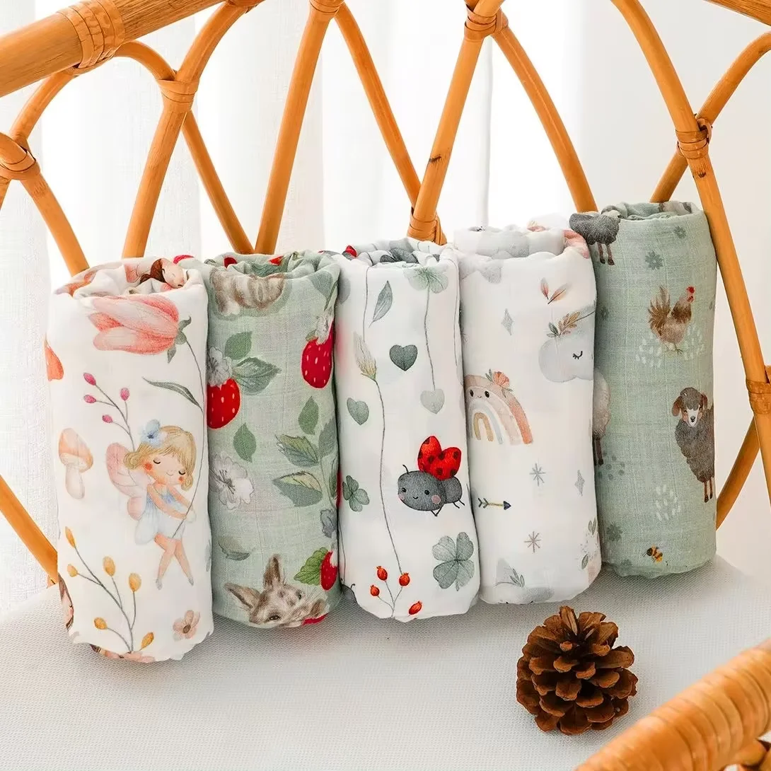HappyFlute 1pc Super Soft Baby Muslin Blanket Digital Print  Baby Swaddle  Baby Wrap 120*110CM