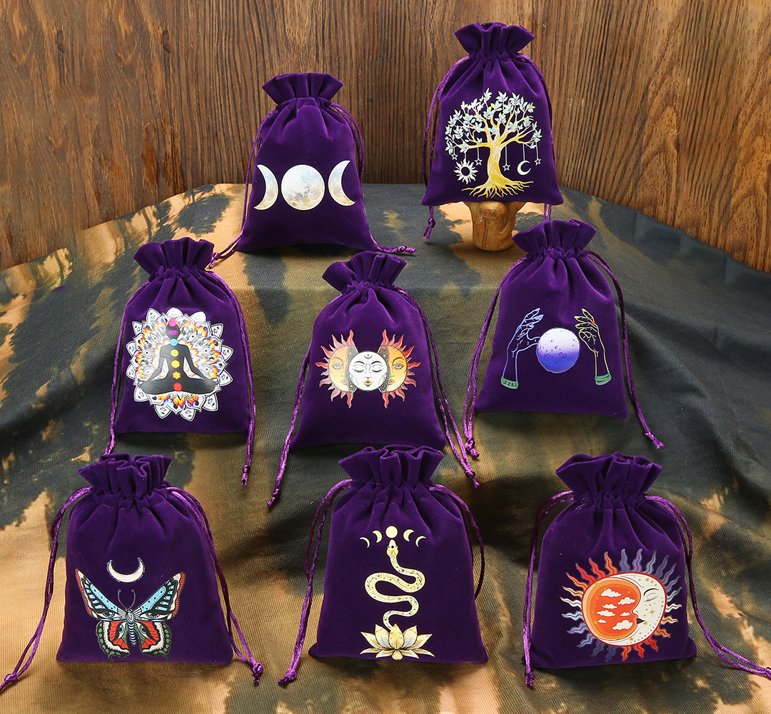 6pcs Velvet Moon Sun Tarot Storage Bag Board Game Cards Embroidery Drawstring Package Witchcraft Supplies for Altar Tarot Pouch