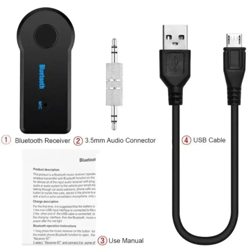 Receptor de Audio Bluetooth 5,0 para coche, 3,5mm, 3,5 conector auxiliar, transmisor de Audio y música estéreo, amplificador de altavoz, adaptador inalámbrico con micrófono