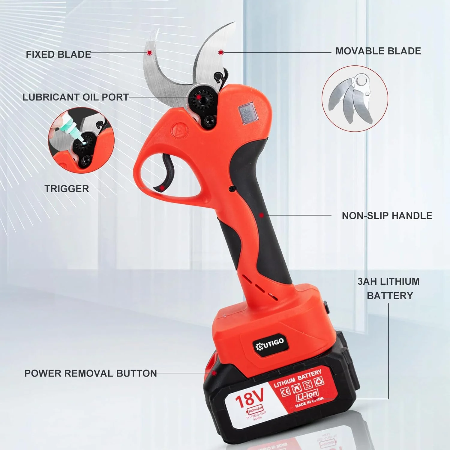 OUTIGO Forbici Potatura Elettriche con 2x3000mAh Batterie, 40 mm, con Display, con Motore brushless per giardinaggio, alberi da frutto, vigneto