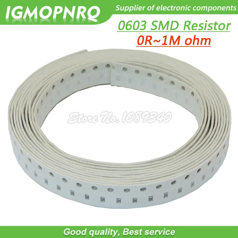 100 Uds 0603 SMD 1/8W resistencias de chip 0 ohm - 10M ohm 0R 4.7R 100R 200R 220R 1K 4,7 K 4K7 10K 100K 200K 220K resistencia