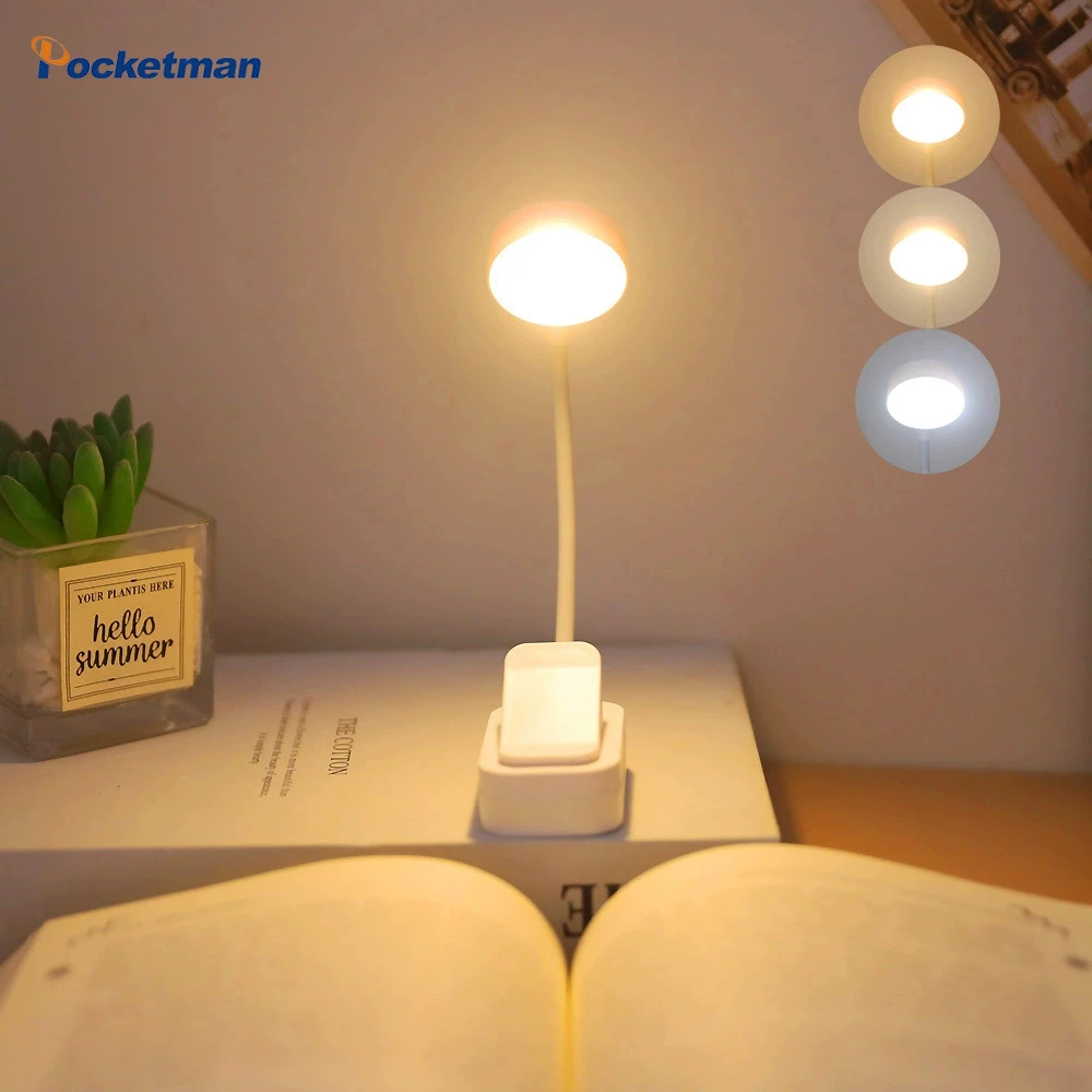 USB Rechargeable Night Lamp Mini Bedside Flashlight Clip LED Book Lamp Stepless Dimming Eye Protection Handlamp 3 Colors Light