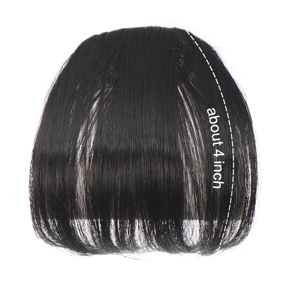 Extensión de flequillo de pelo sintético con Clip, flequillo recto limpio negro corto Natural, extensiones de cabello, flequillo falso resistente al calor Ha