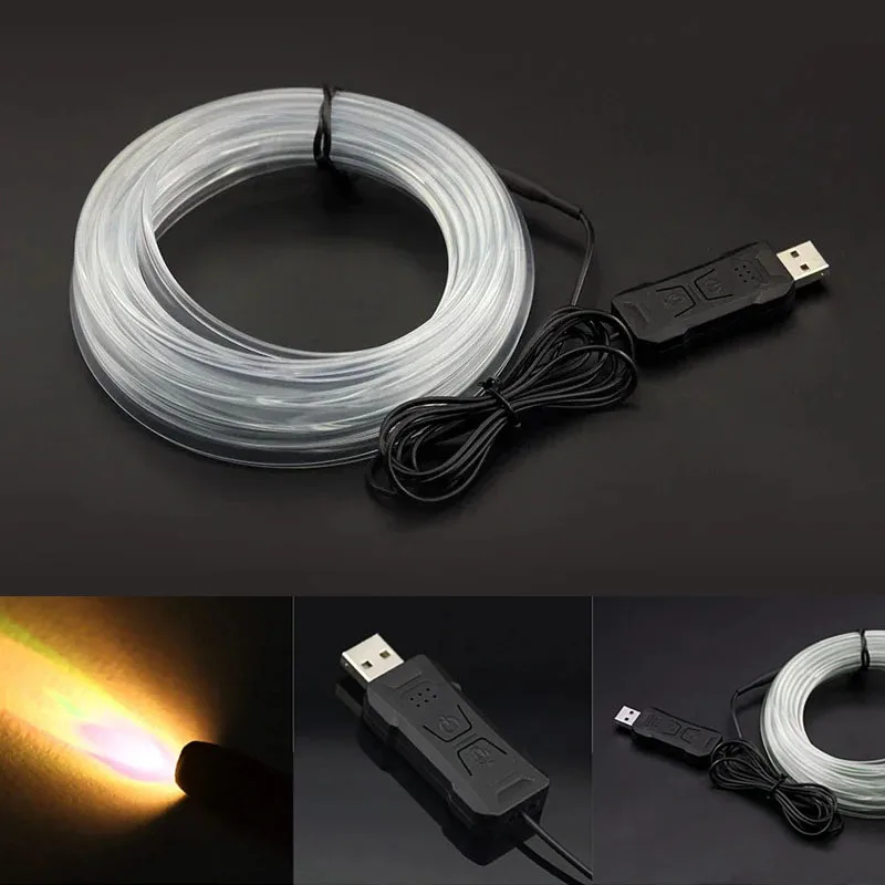 รถ RGB Ambient LED Light Strip 1/2/3/4/5M APP ควบคุม USB ไฟเบอร์ออปติกบรรยากาศโคมไฟนีออนภายในคอนโซลไฟตกแต่ง