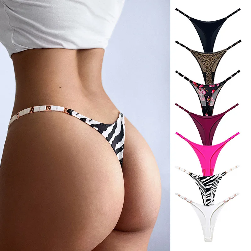 Bragas en forma de T de seda de hielo de Metal para mujer, ejercicio físico, levantamiento de cadera, cintura baja, espalda alta, media funda, lencería Sexy, Tanga