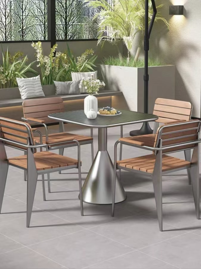 Einfache lässige Innenhof Tische und Stühle im Freien Milch tee Shop Café Schmiedeeisen Farbe Open-Air-Set Kombination Design