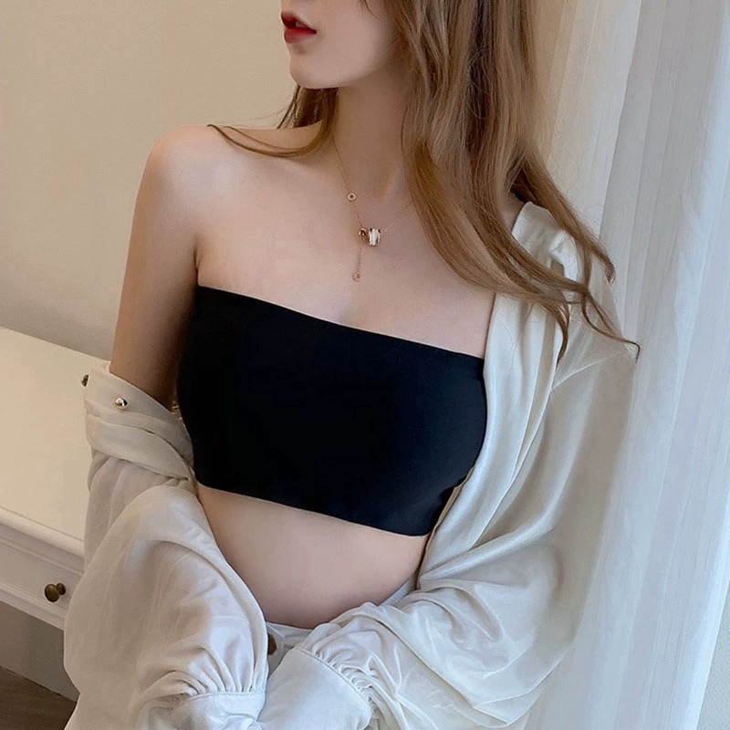 Sutiã sem alças de seda gelo meninas sem costura tubo de colheita bralette para mulheres sexy sutiãs macios tamanho grande bustier topos roupa interior de verão