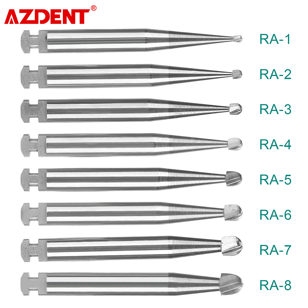 AZDENT 5 unids/caja fresas dentales de carburo de tungsteno serie RA redonda de baja velocidad para laboratorio Dental o vástago clínico de diámetro = 2,35mm de longitud = 2,5mm