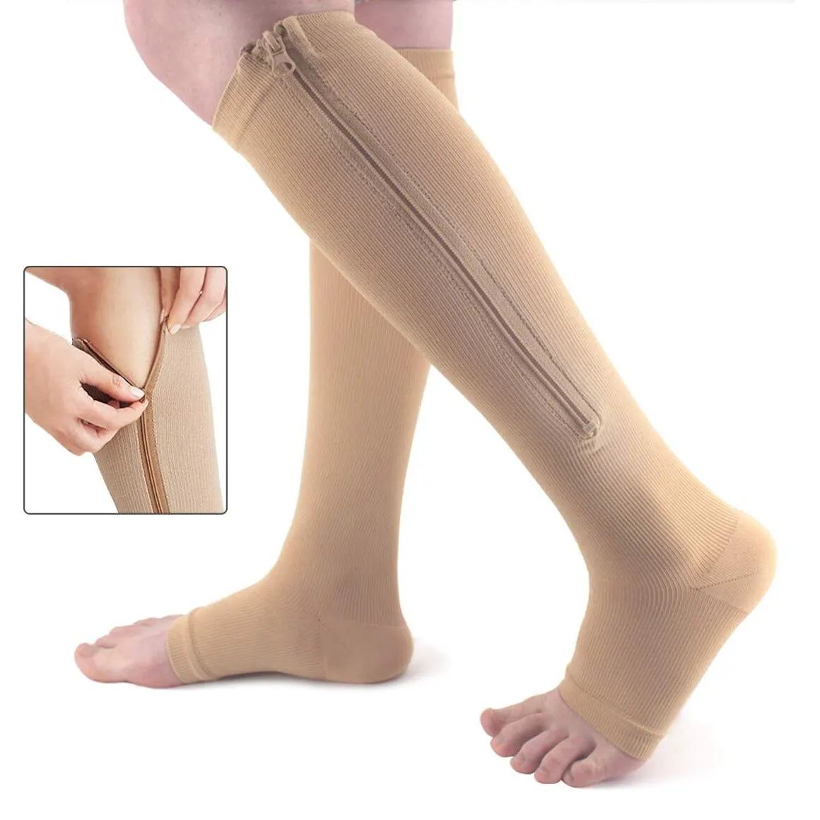 Kompression Socken Männer Frauen Unterstützung Knie Zipper Weibliche Offene spitze Dünne Anti Müdigkeit Stretchy Sox Hohe Socken Unisex