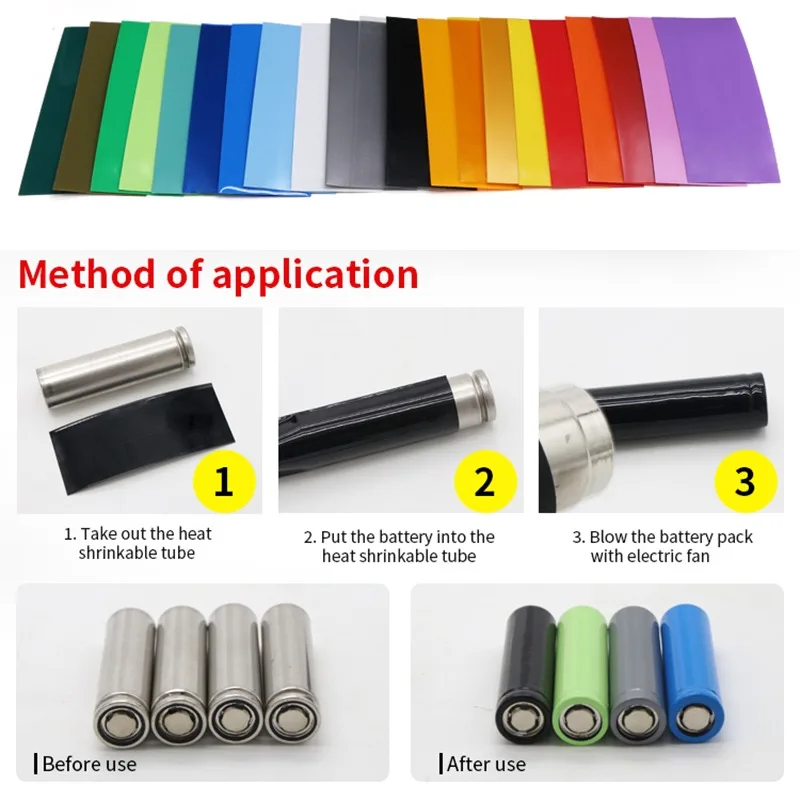 100 Stuks Platte PVC Krimpkous Batterij Wrap Voor 18650 Lithiumbatterij Krimpkous Diverse Kit Zelfklevende Isolator