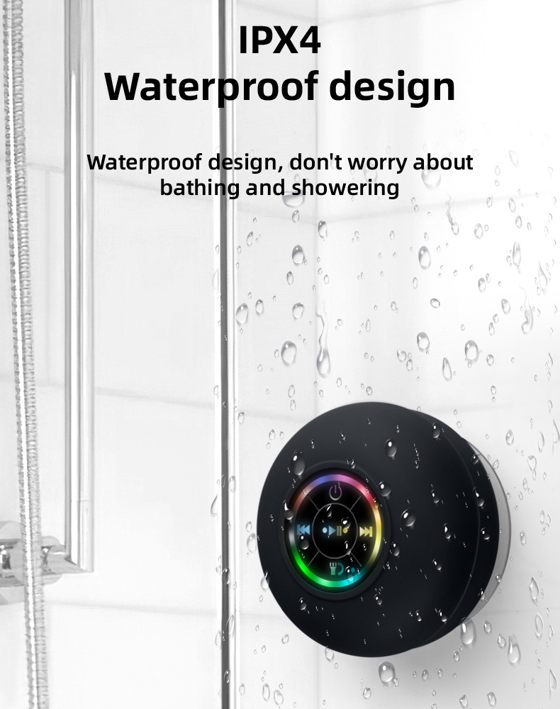 Портативный водонепроницаемый Bluetooth-динамик для душа с присоской и светодиодной подсветкой, стерео сабвуфер объемного звучания 3D