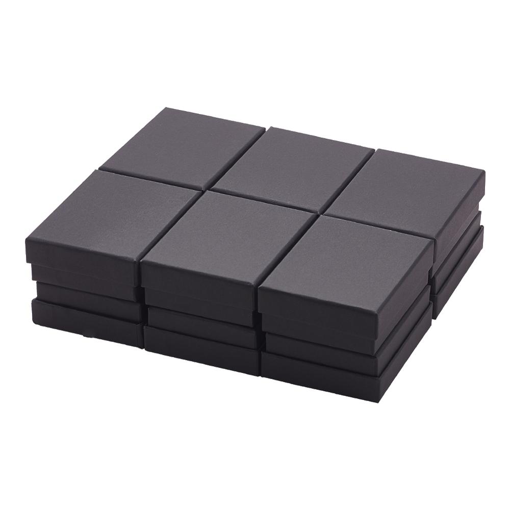 Pandahall 15/18/24 peças caixa de conjunto de joias de papelão para anel colar pulseira retângulo bronzeado preto branco papel preenchido de algodão kraft