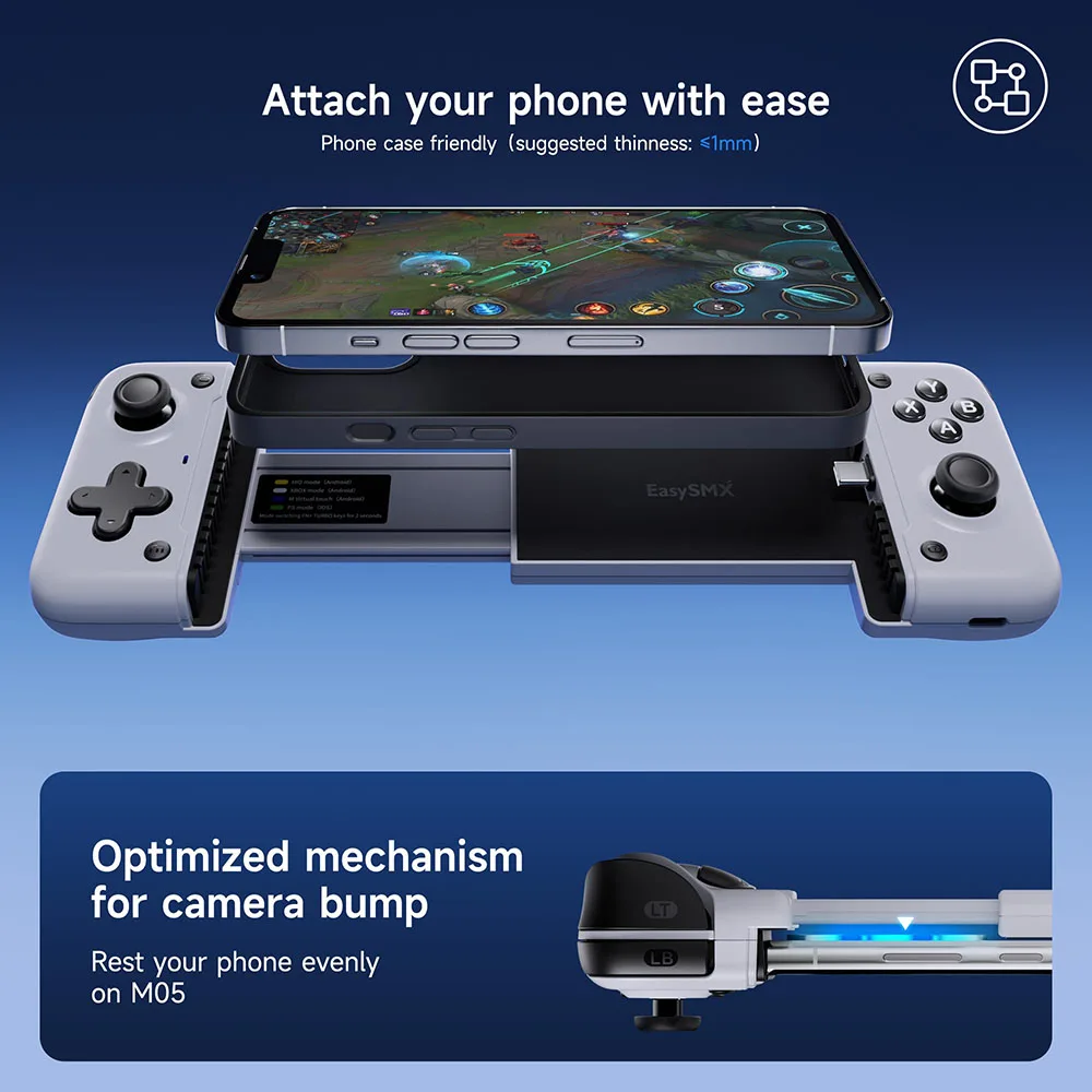 EasySMX M05 Type C Mobile Phone Controller for Cloud Gaming Xbox Game Pass, iphone 15/16 Series, xCloud, Mapping, Hall Effect