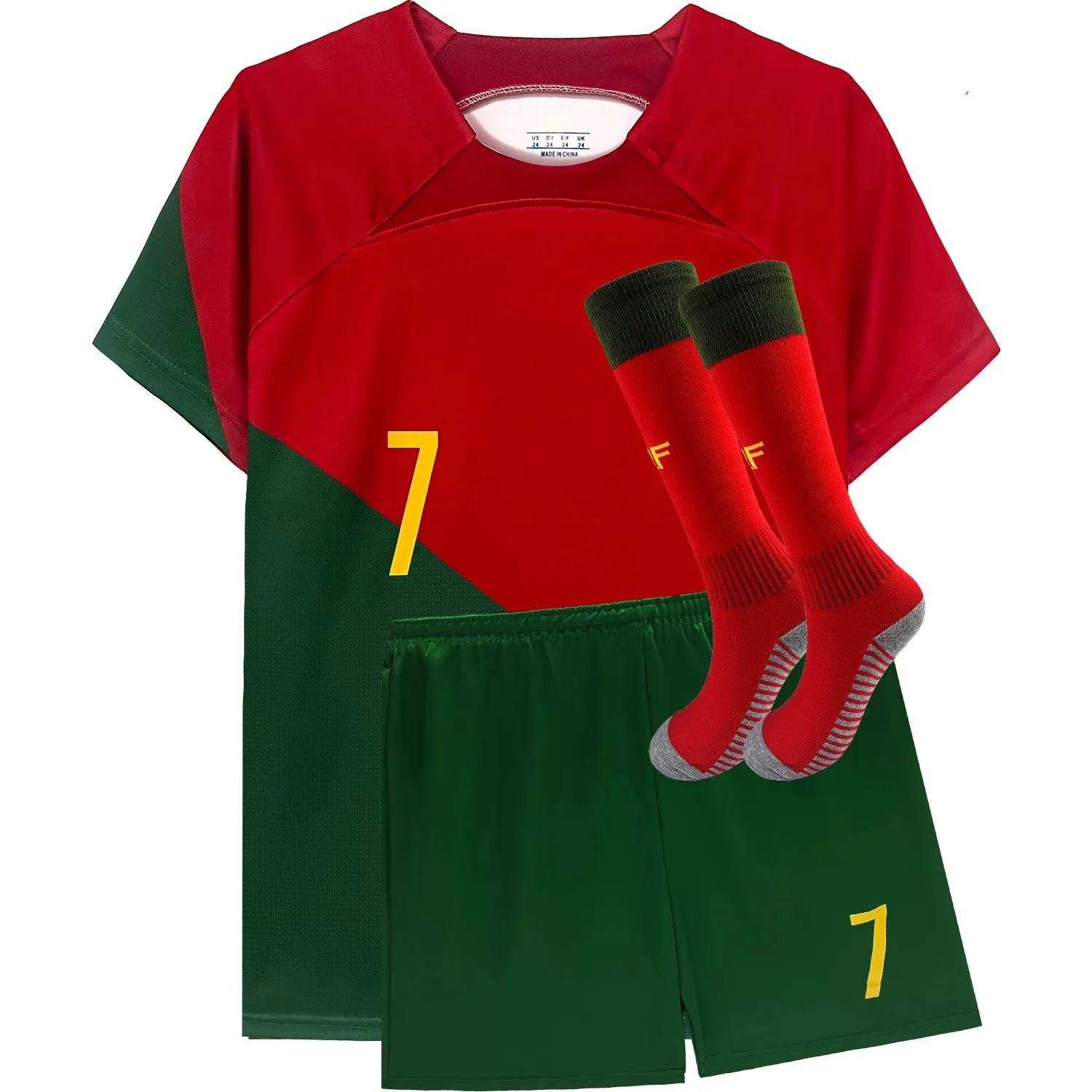 เสื้อฟุตบอลเด็ก 7 ฟุตบอลแฟนกีฬาสําหรับชายหญิงเยาวชนเสื้อฟุตบอลและกางเกงขาสั้นถุงน่องชุดสําหรับ 4-14 ปี