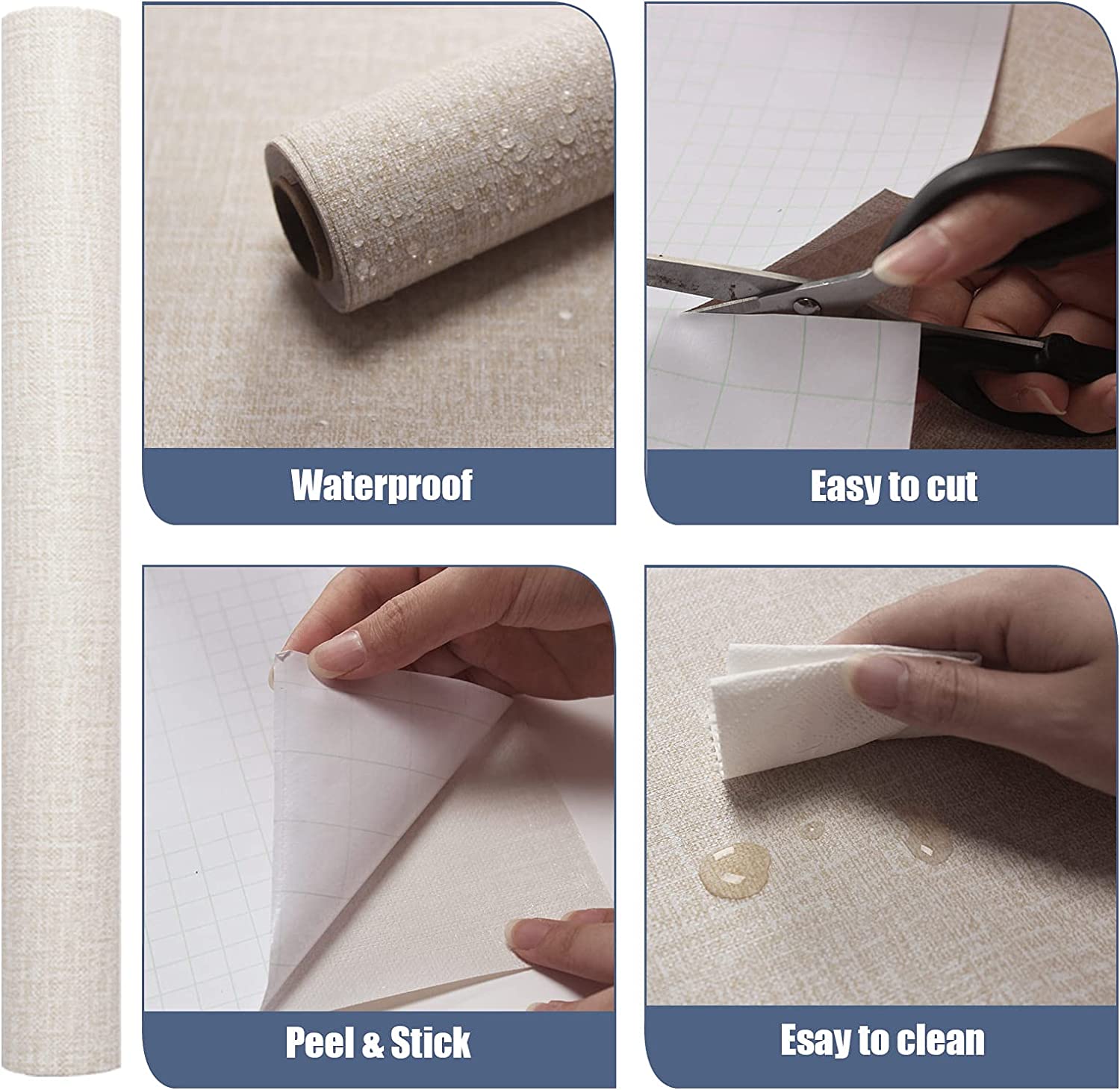 Grasscloth casca e vara papel de parede linho auto adesivo papel de contato removível à prova dwaterproof água para armários bancadas