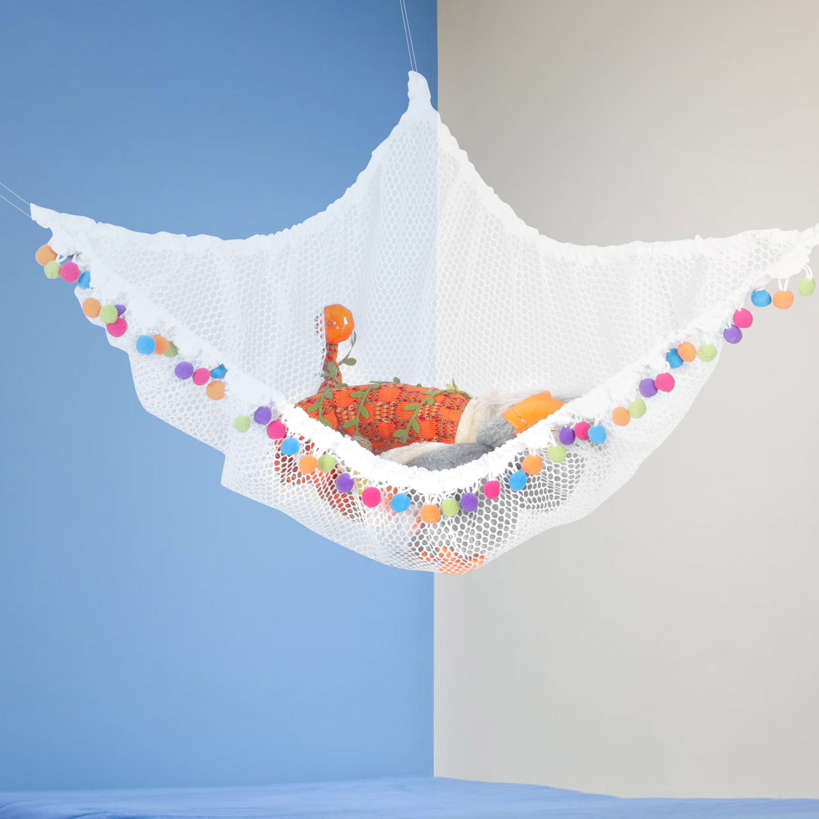 Stuffed Animal and Toy Hammock Organizer Mesh Net Holder for Kids Room Corner Storage
