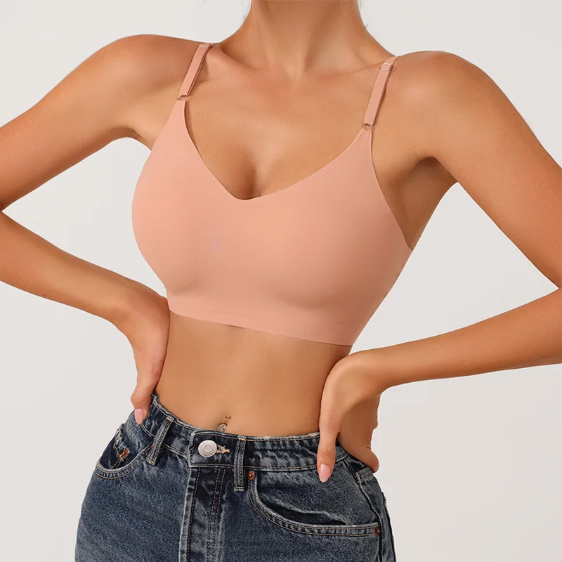 Novo design verão corte a laser sem costura sem fio push up sutiã básico colheita superior por prefeito acolchoado feminino sutiã de seda gelo sem costura