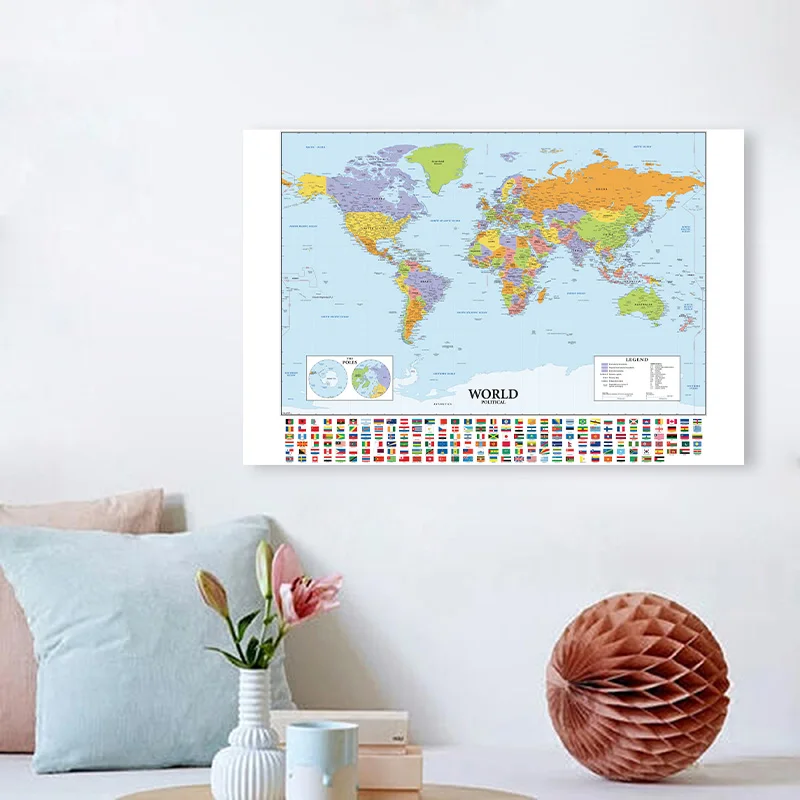 Retro The World Map Poster Vintage 59x42cm Fine Canvas School Office Classroom Wall Decoration A2 Size Travel Map