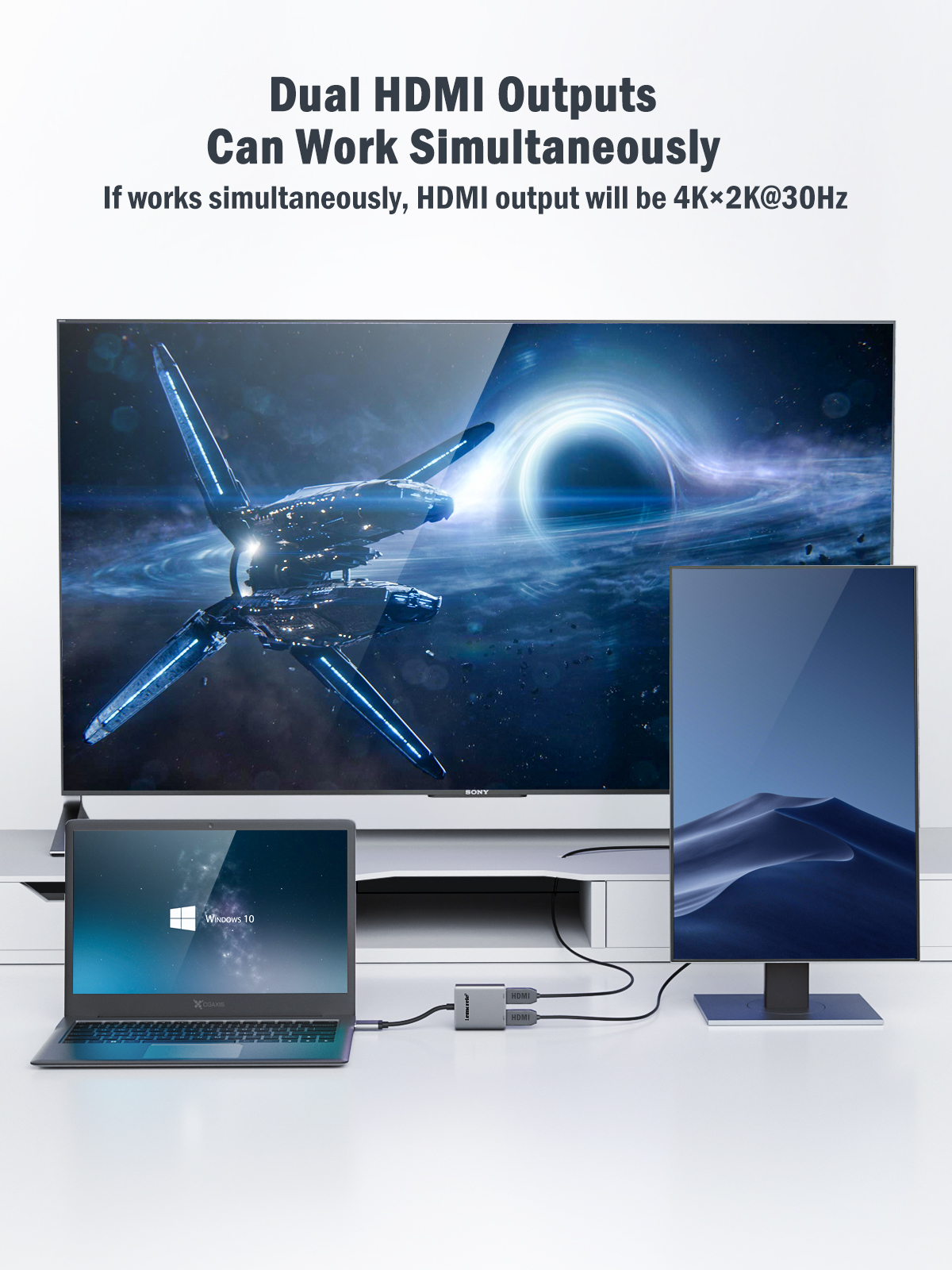 Lemorele 2-Port-USB-C-Hub zu Dual HDMI 4K 60 Hz Dual-Screen-Erweiterung Typ C Dockingstation für MacBook Laptop Handy PC