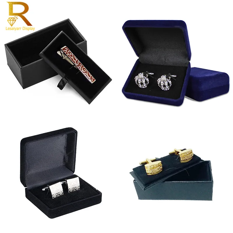 ขายส่งผู้ชาย Cufflinks กล่องบรรจุภัณฑ์หนังเทียมสีดํา Organizer เครื่องประดับ Cuff Links กล่องเก็บคริสต์มาสของขวัญ Casket