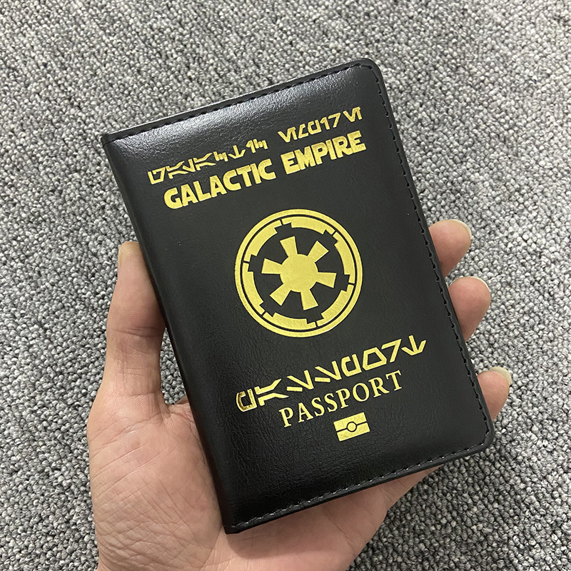 Capa para passaporte do Império Galáctico Capa de couro PU preta para passaportes Carteira de viagem Porta-passaporte