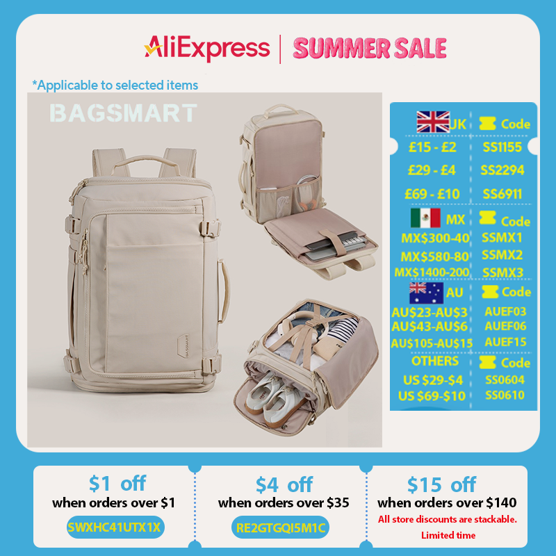 BAGSMART дорожный рюкзак для женщин, сумка для ноутбука, Weekender, сжатый вакуумный рюкзак, большие водонепроницаемые мужские рюкзаки Voyage