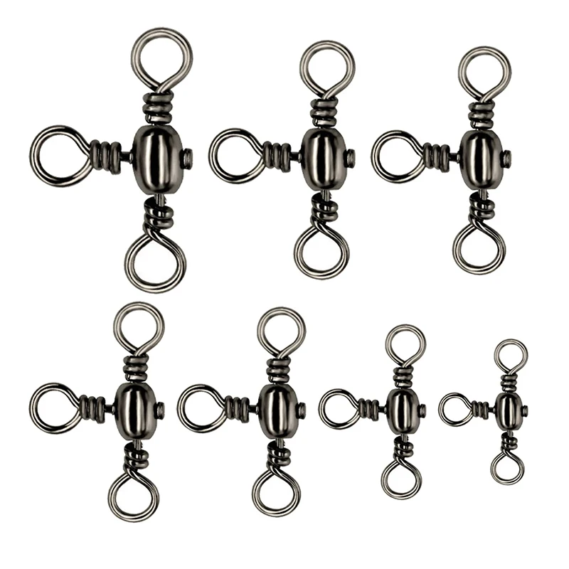 50 pçs/saco acessórios de pesca preto níquel chapeamento conector de três pinos t-swivel sub-linha divisor de pesca ao ar livre anelazi