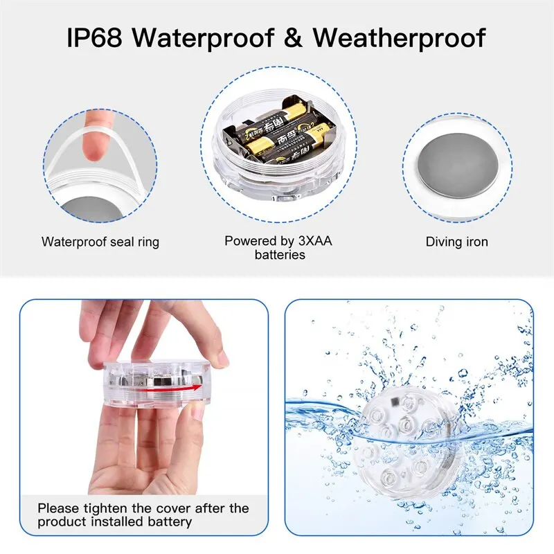 10leds RGB Luzes LED Submersíveis Luz Noturna Subaquática Piscina Exterior Luz Chá Luz Vaso Pond Party Decoração de Casamento