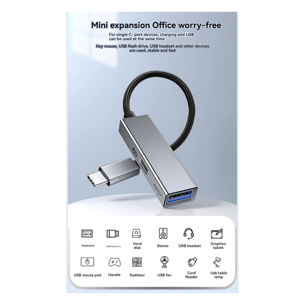 USB 3.2 Type-C HUB 5Gbps 60W PD Charging, OTG Adapter, - High-Speed USB to Type-C Converter Black