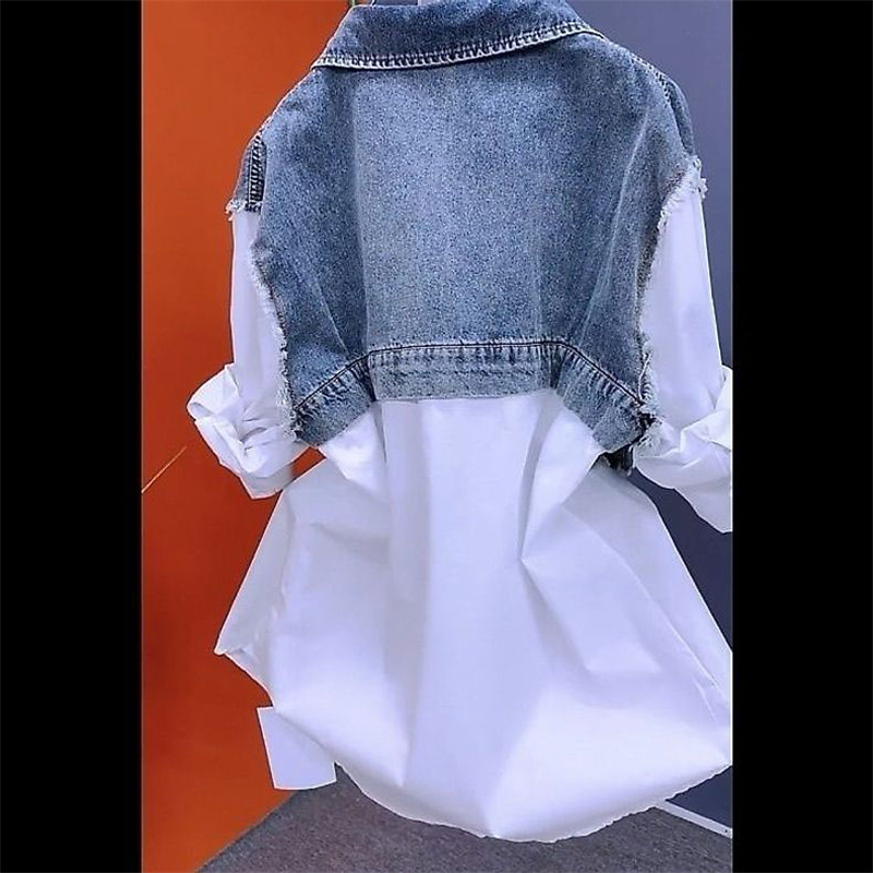 Nueva chaqueta vaquera empalmada para mujer, camisa vaquera de moda coreana para primavera y otoño, Tops, chaquetas vaqueras informales, cortavientos para mujer