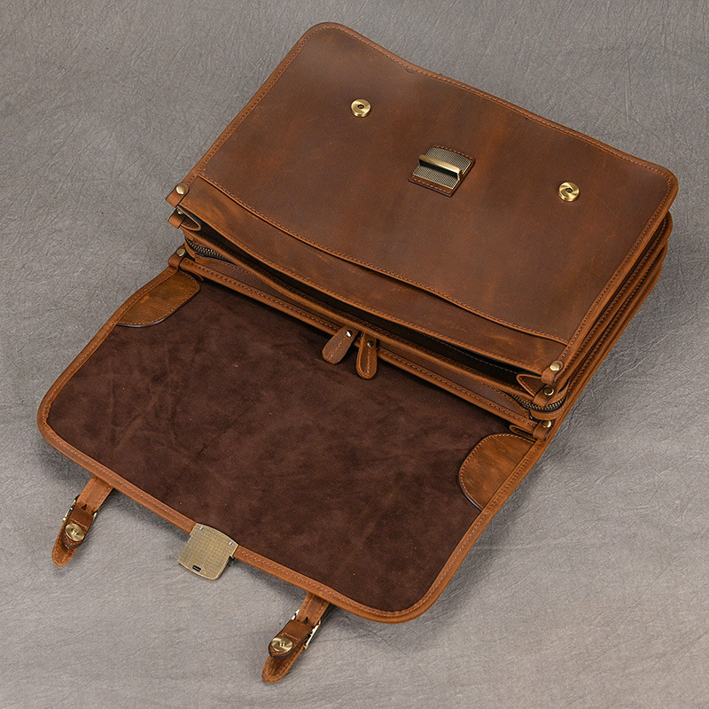 Vintage lederen zakenaktentas voor heren, topnerf koeienhuid, schouder- en crossbody, messengertas