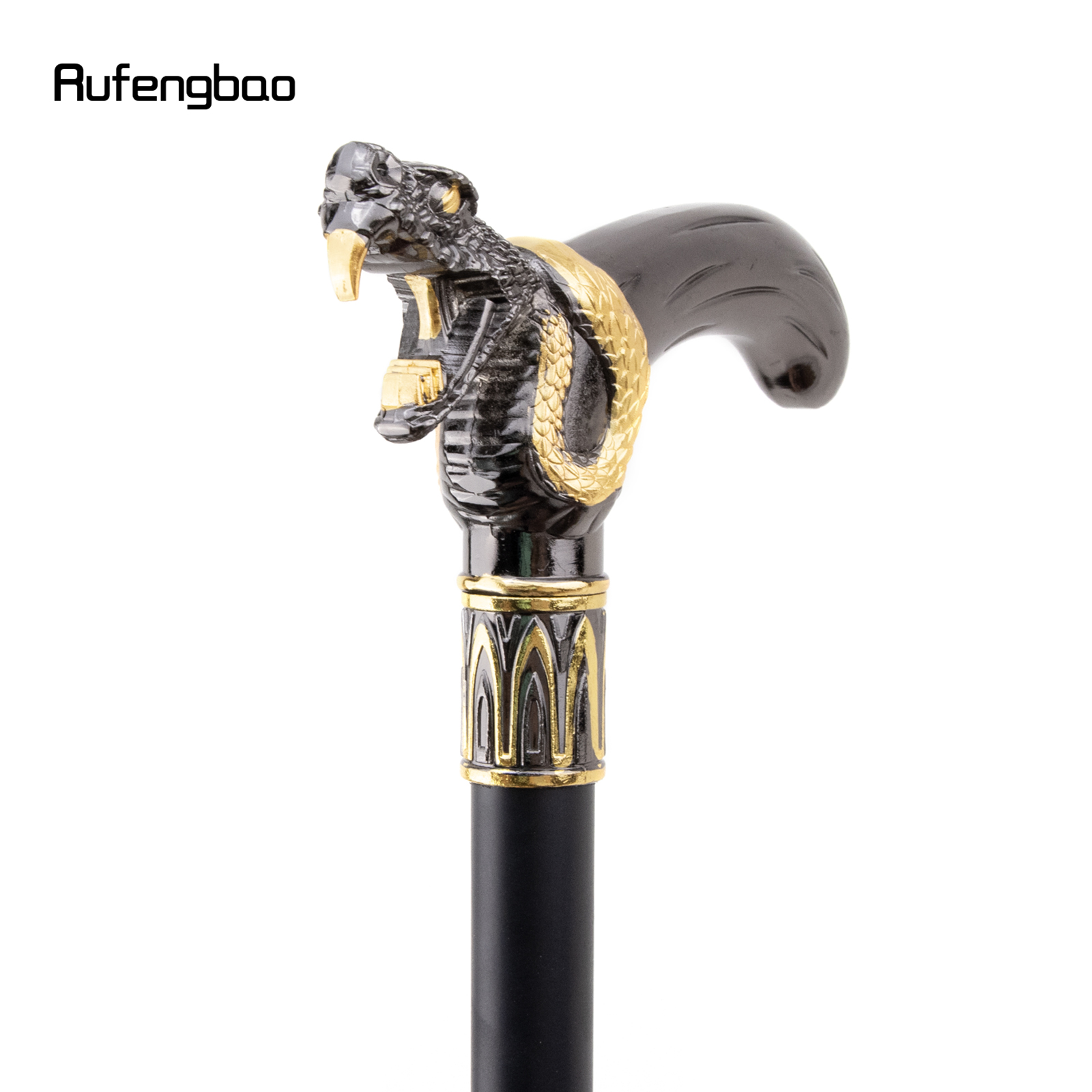 Golden สีดําหัวงูกัดเดิน Cane แฟชั่นตกแต่งเดิน Stick สุภาพบุรุษ Elegant คอสเพลย์ Cane KNOB Crosier 93 ซม