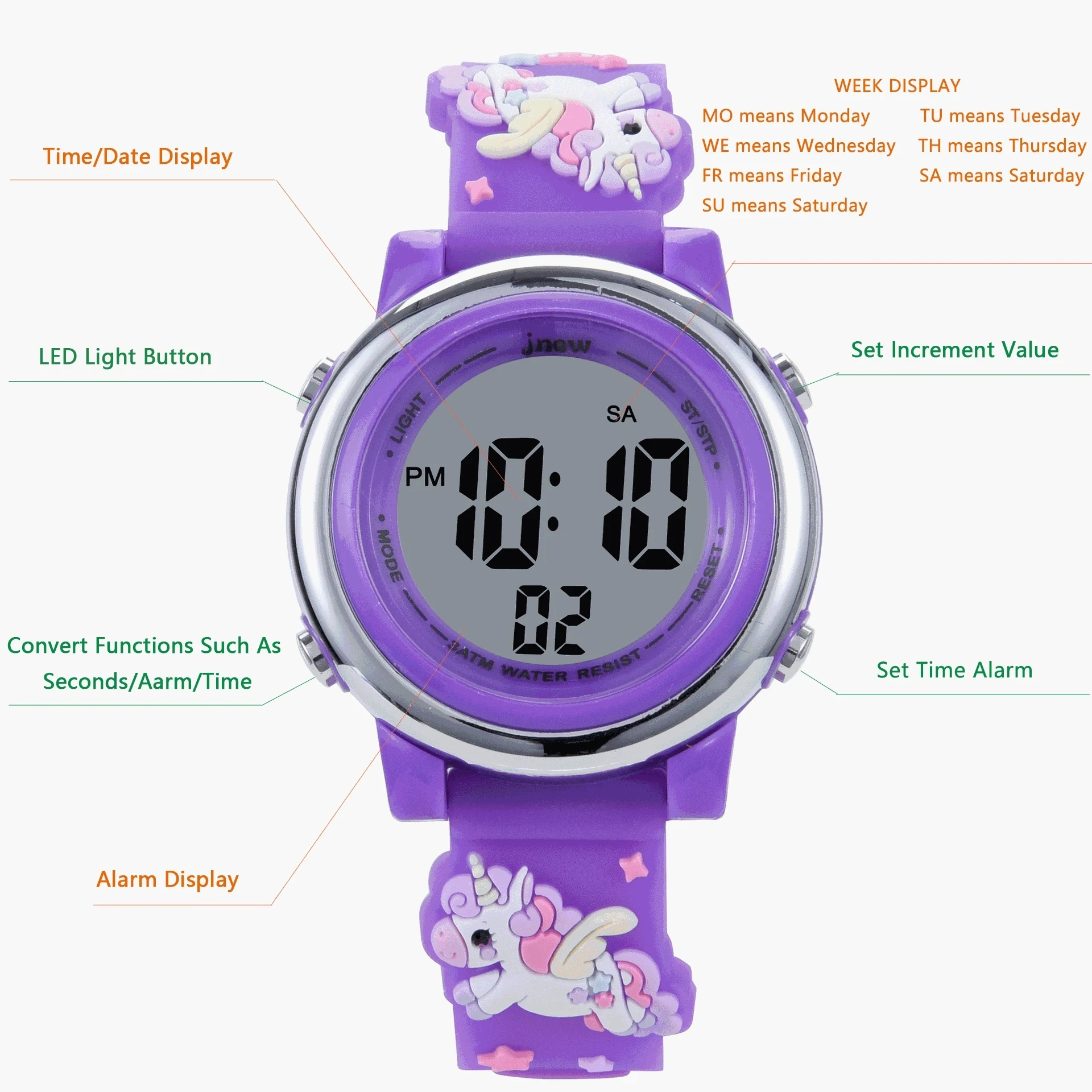 อุทัย CE105 เด็กการ์ตูน LED นาฬิกาอิเล็กทรอนิกส์ 30M กันน้ําเด็ก SmartWatch นาฬิกาปลุกส่องสว่างกีฬาเด็กชายหญิงของขวัญ