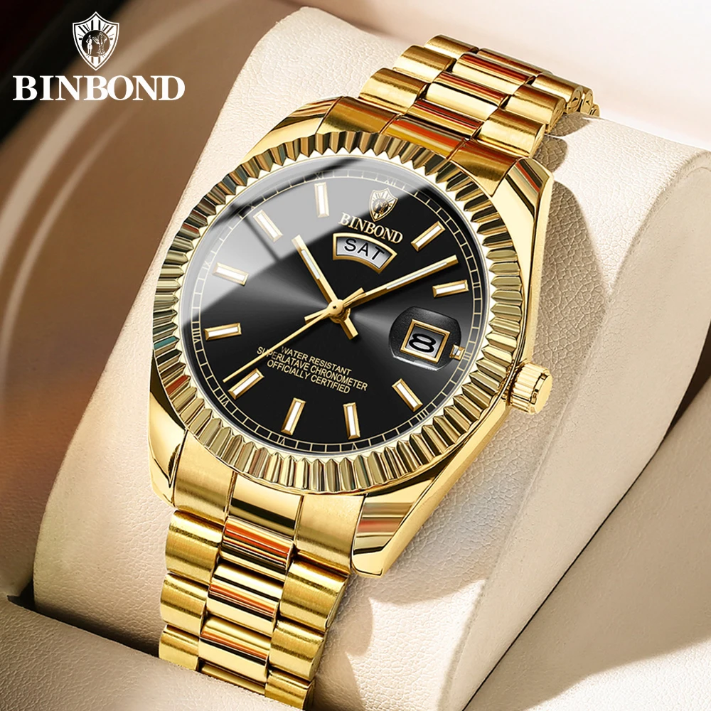 BINBOND hommes montre à Quartz haut de gamme sport Quartz hommes montres en acier inoxydable étanche Date semaine montre-bracelet hommes Relogio