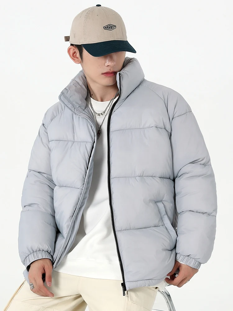 Parkas de invierno para hombre, moda coreana, chaqueta acolchada gruesa y cálida con cuello levantado, cortavientos informal, abrigo acolchado térmico de Color sólido