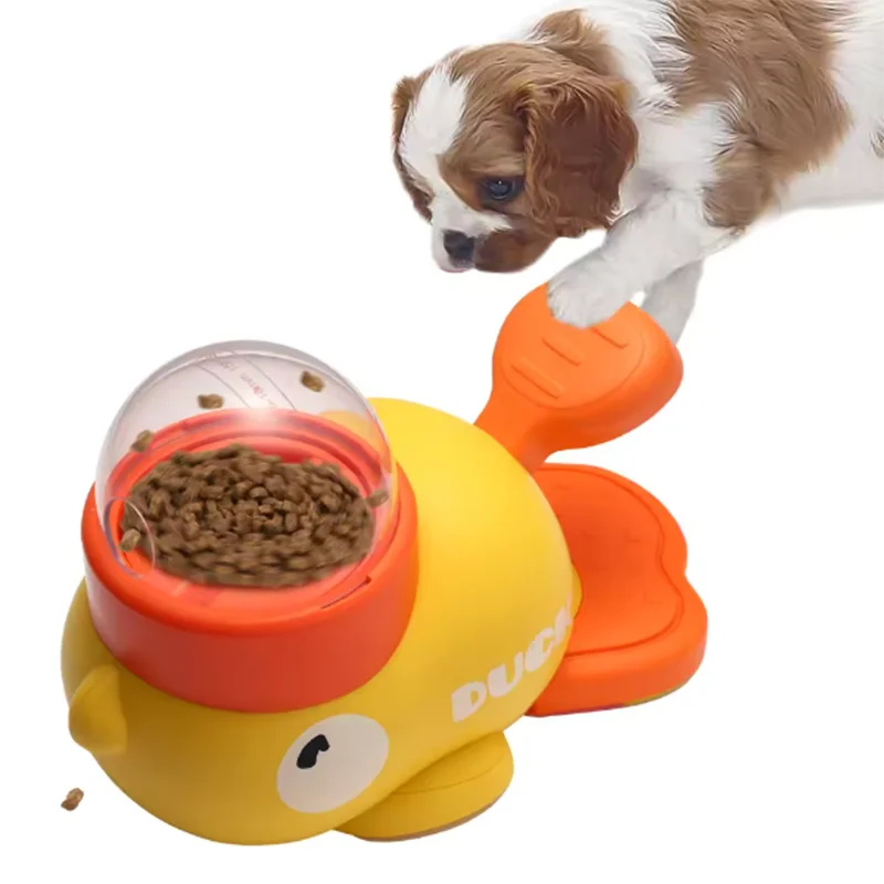 Chien, chat, mangeoire pour animaux de compagnie, petit canard jaune, machine d'alimentation pour chien puzzle interactif, chiot, jouet de nourriture manquante, fond antidérapant