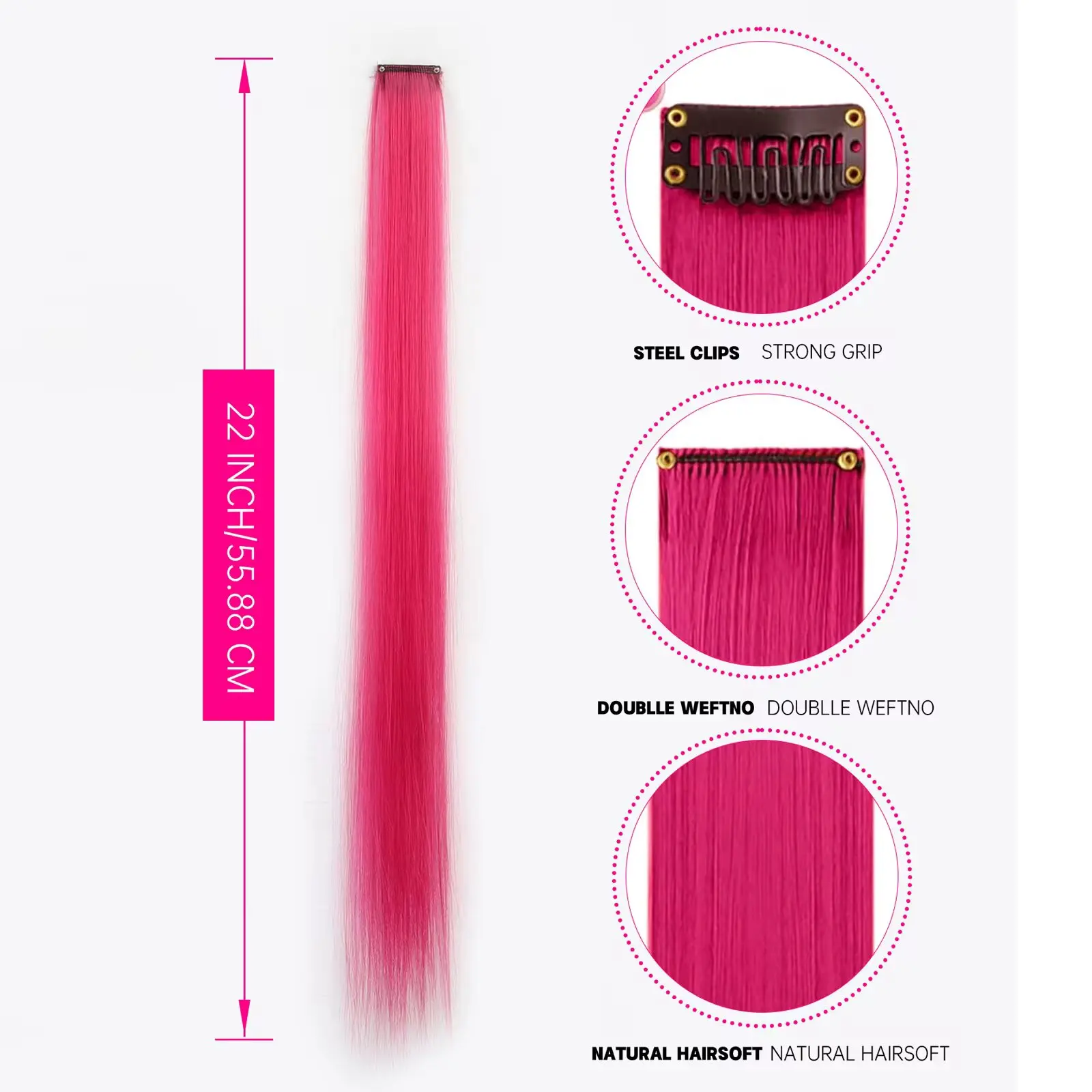 Extensões de cabelo coloridas sintéticas, 5 peças, clipe em extensões de cabelo coloridas, arco-íris, para mulheres, meninas, extensões de cabelo