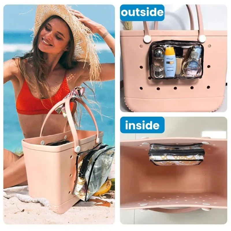Large Storage Beach Bag EVA Rubber Waterproof Beach Basket Sundries Organizer Transparent Inner Pouch Boggs Bag Accessories