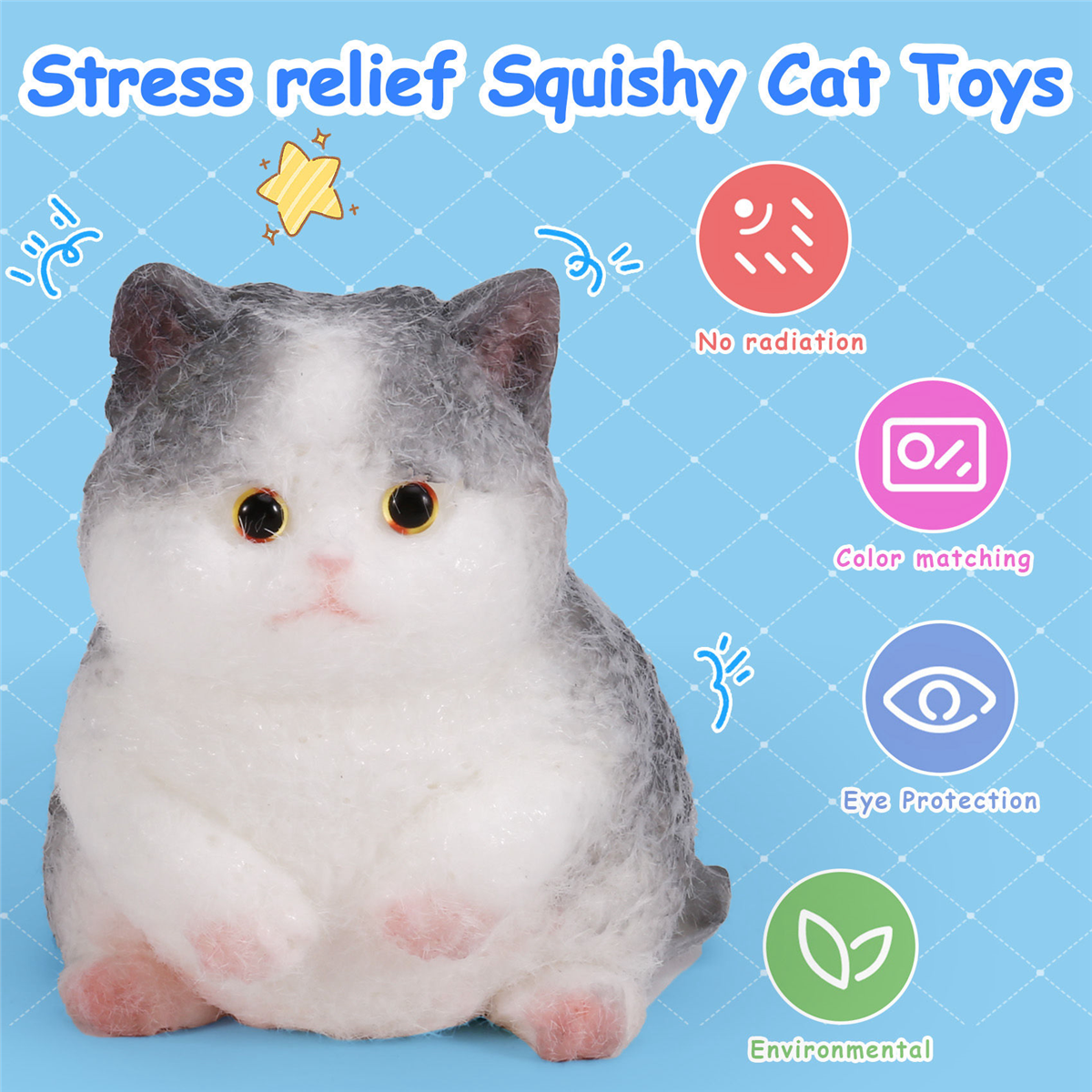 BAAU ミディアム スクイーズ 猫のおもちゃ ストレス解消 猫 スクイーズ おもちゃ 面白い猫 スクイーズ おもちゃ ソフト猫 スクイーズ ストレスおもちゃ ギフト,B