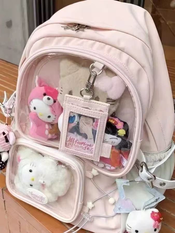 여성 블랙 학교 가방 일본 Kawaii Ita 배낭 대용량 디자인 투명 배낭 Sweetwear Y2k 가방 2025 새로운 트렌드