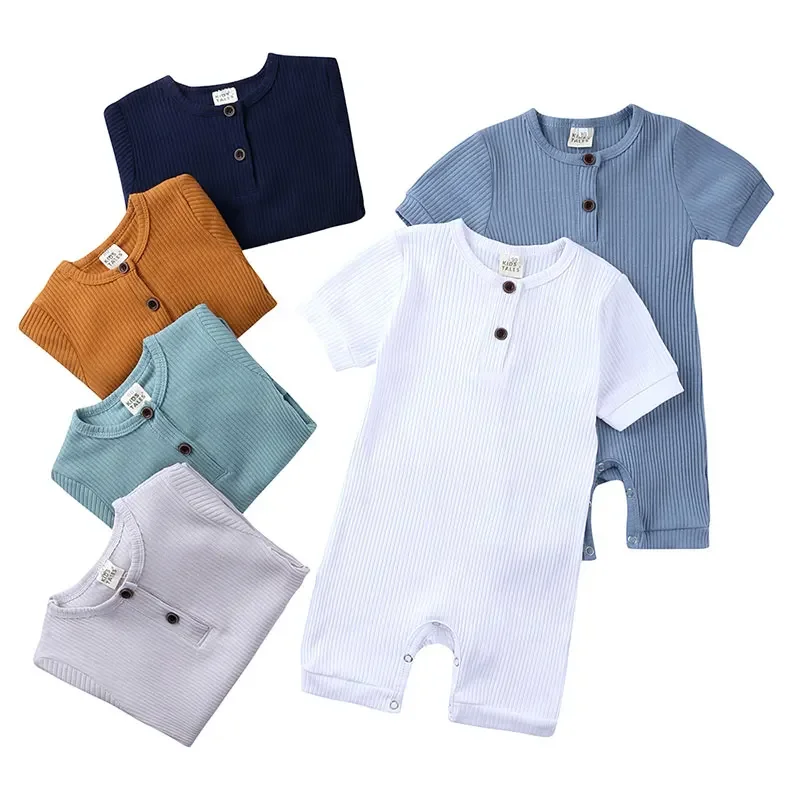 Pelele de verano para bebé recién nacido, ropa de bebé de Color sólido, peleles para niña, pelele de algodón de manga corta con cuello redondo para niño de 0 a 24 meses