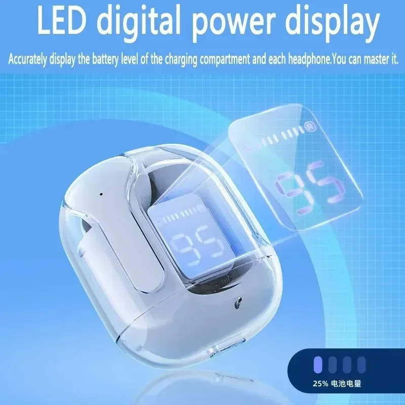 Prawdziwie bezprzewodowy zestaw słuchawkowy Bluetooth z przezroczystą konstrukcją i cyfrowym wyświetlaczem LED Dźwięk stereo Słuchawki TWS do sportu Working-Air 31