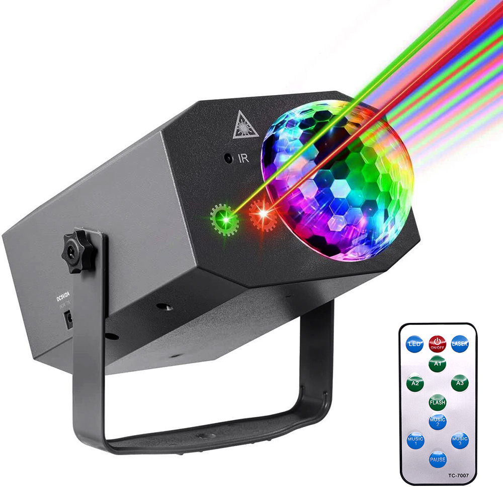 Bola de discoteca con 16 patrones, luz de proyección roja, verde, azul, efecto de escenario, iluminación de DJ para fiesta en casa, decoración de Club de Navidad