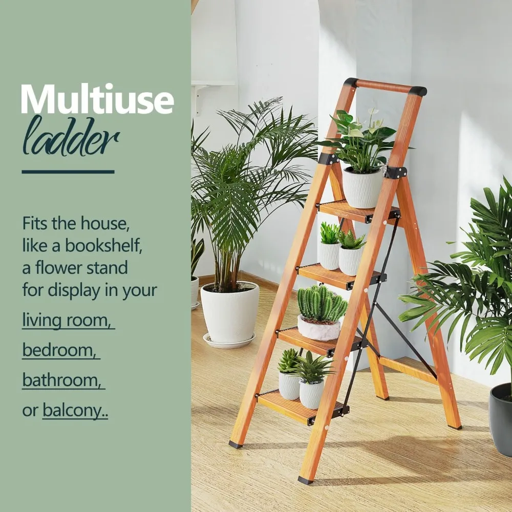 4 Step Ladder, Ladders for Home, Anti-Slip Pedals, Aluminum Step Stool Foldable, Lightweight to Move, Ease of Storage